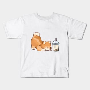 Cute Little Shiba Loves Boba! Kids T-Shirt